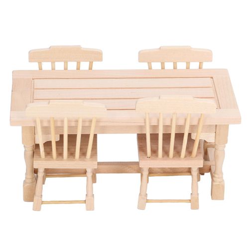 5pcs 1 :12 Maison De Poupée En Bois Mini Meubles Simulation Table Et Chaises Ensemble Pour Enfants 3 Ans +