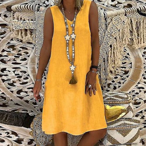Dames Tunique Midi Robe Mode Été Sundress Couleur Unie Hawaiian Travel Tank Robes