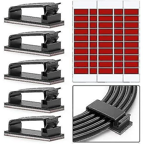 Pack 50 3m Clips de câble adhésif pour câbles Ethernet et système de gestion de câble pour TV, PC, ordinateur portable, bureau