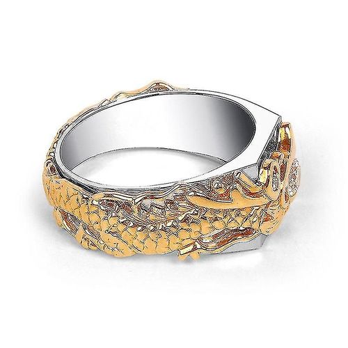 Dragon Pattern Gold Plaqué Diamond Ring - Domineering Dragon Pattern Bague Bi Tone
