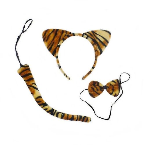 3pcs Enfants Cat Ears Headband Bow Ties Tail Set Party Cosplay Costume (Tiger Stripe)