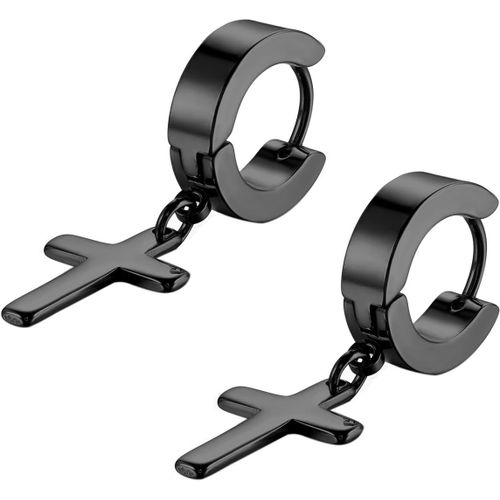 Acier Inoxydable Clou D'oreille Boucle D'oreille Clou D'oreille Argent Noir Doré Ronde Croix Pendentif Rétro Homme Femme