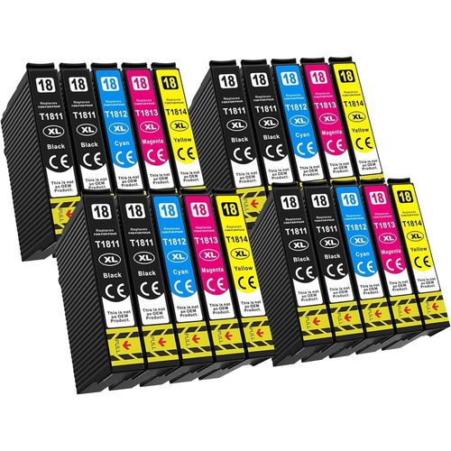 18XL Cartouches d'encre Remplacer pour Epson 18 XL Compatible avec Epson Expression Home XP-325 XP-425 XP-202 XP-205 XP-212 XP-215 XP-225 XP-305 XP-315 XP-402 XP-405 XP-412 XP-415 (20 Pack)