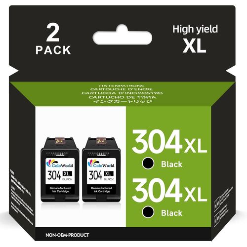 304 Cartouche d'imprimante Noir, 304 Cartouche d'encre XL 304 Recyclable pour HP 304 Cartouche d'imprimante Compatible HP Deskjet 2630 3700 3750 3760 3762 Envy 5010 5030 amp 100 120 (2 Noir)