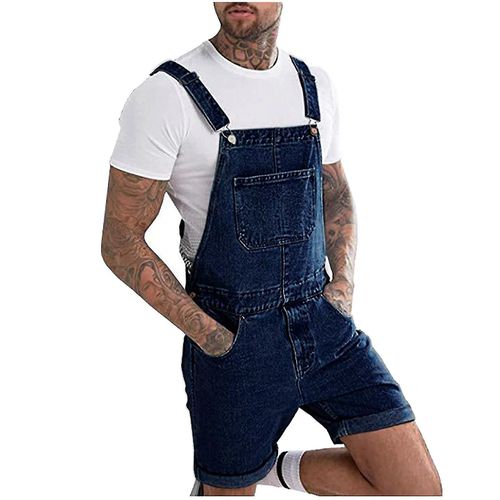 Hommes Mode Solide Poitrine Pocket Denim Ripped Shorts Straight Type Salopette