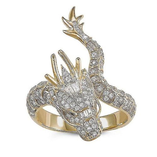 Bague Dragon En Or Tendance Avec Diamants - Bague Dragon Dorée Dominatrice Avec Diamants