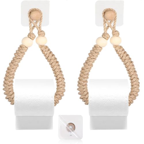 Lot de 2 porte-papier toilette sans perçage - Rétro - Corde de jute autocollante - Sans perçage - Pour toilettes, salle de bain, décoration industrielle