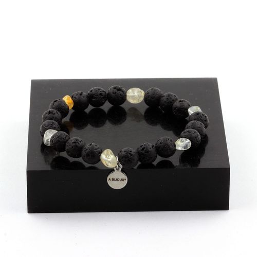 Bracelet Topaze Du Brésil + Perles Lave 8 Mm. Fabriqué En France.