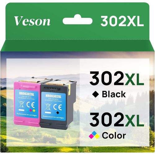 302XL Remanufacturées Cartouches d'encre Remplacement pour HP 302XL pour DeskJet 3639 3630 3632, Envy 4520 4525 4527, OfficeJet 3831 3833 3830