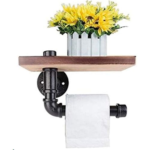 Porte-Papier Toilette Étagère Murale décorative - Style Industriel - Tuyau en Acier - avec étagère en Bois pour décoration de Salle de Bain