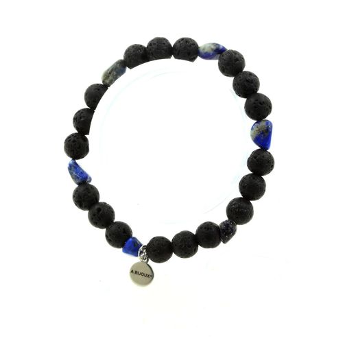Bracelet Lapis Lazuli Du Pakistan + Perles Lave 8 Mm. Fabriqué En France.