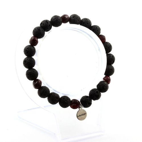 Bracelet Grenat Du Mozambique + Perles Lave 8 Mm. Fabriqué En France.