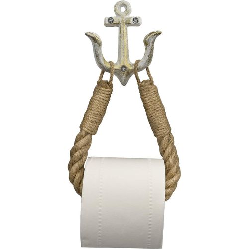 Porte-Rouleau de Papier Toilette Vintage - Support de Papier Toilette pour WC - Corde Industrielle - pour Salle de Bain - avec perçage (Blanc)