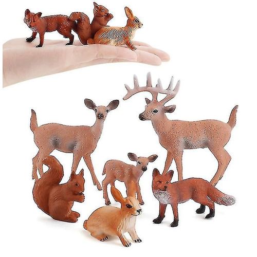 Simulation Animal Cerf Écureuil Renard Roux Modèle Animal Set Mini Forêt Animal Statue Anniversaire Cadeau Jouet