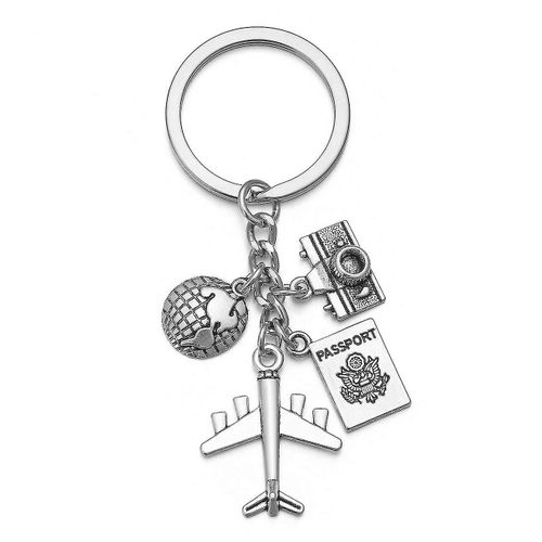 Porte-Clés Pour Hommes Argent Avion / Passeport / Appareil Photo / Terre / Voyage Charm Key Chain Ring Diy Accessoires Car Keyring
