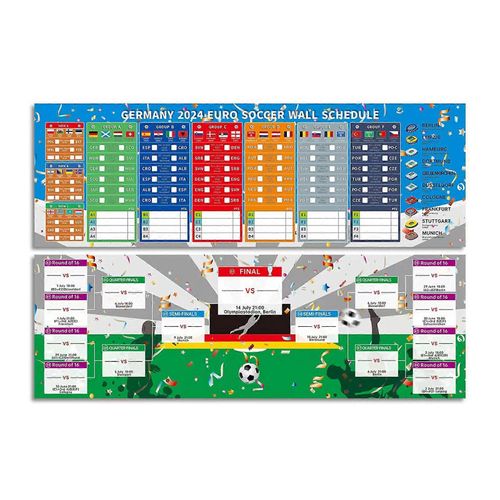 2pcs Euro 2024 Allemagne Fixtures Tableau Auto-Adhésif Soccers Affiche Pour Club Bar Wall