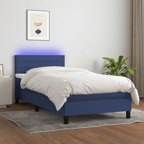 Vidaxl Sommier Tapissier Avec Matelas Et Led Bleu 90x200 Cm Tissu