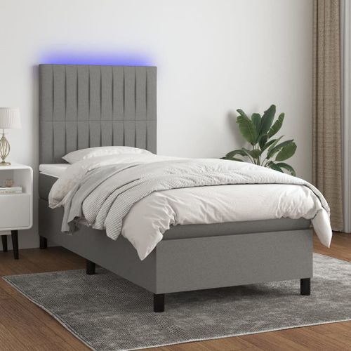 Vidaxl Sommier Tapissier Avec Matelas Et Led Gris Foncé 90x190cm Tissu