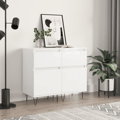 Vidaxl Buffets 2 Pcs Blanc Brillant 40x35x70 Cm Bois D'ingénierie