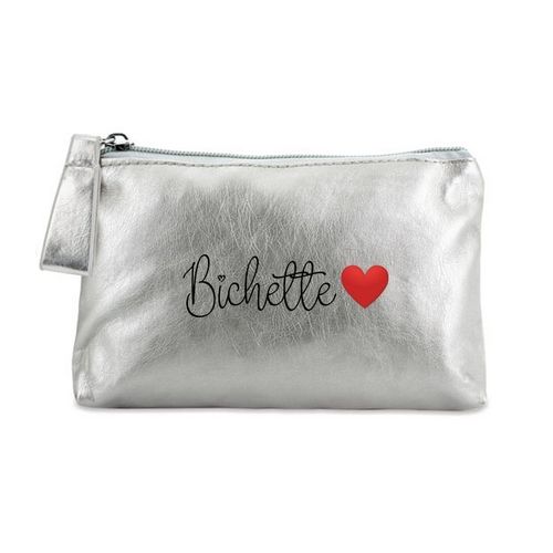 Trousse de maquillage argent pochette bichette coeur