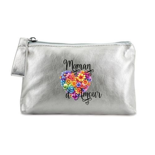 Trousse de maquillage argent pochette maman d'amour