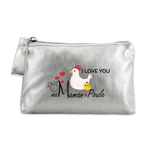 Trousse de maquillage argent pochette maman poule love