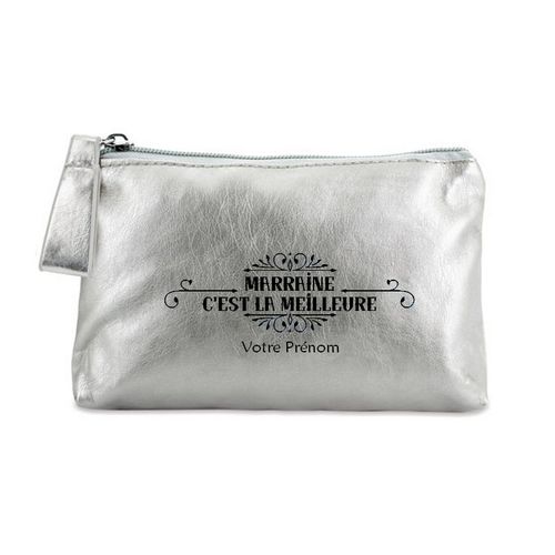 Trousse de maquillage argent pochette meilleure marraine personnalisee
