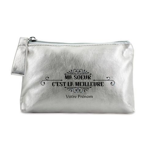 Trousse de maquillage argent pochette meilleure soeur personnalisee
