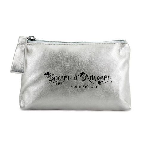 Trousse de maquillage argent pochette soeur d'amour personnalisee
