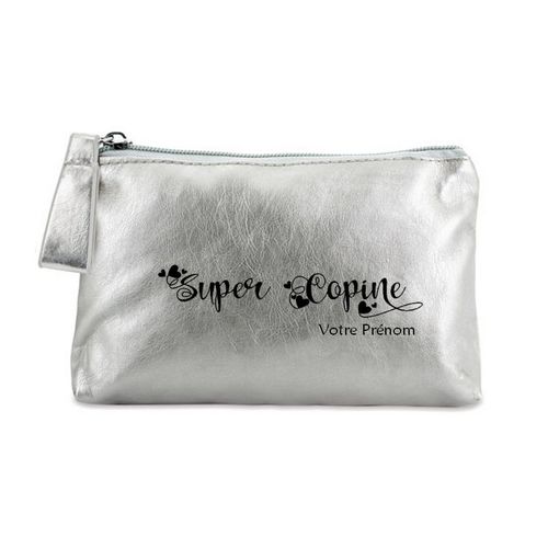Trousse de maquillage argent pochette super copine personnalisee
