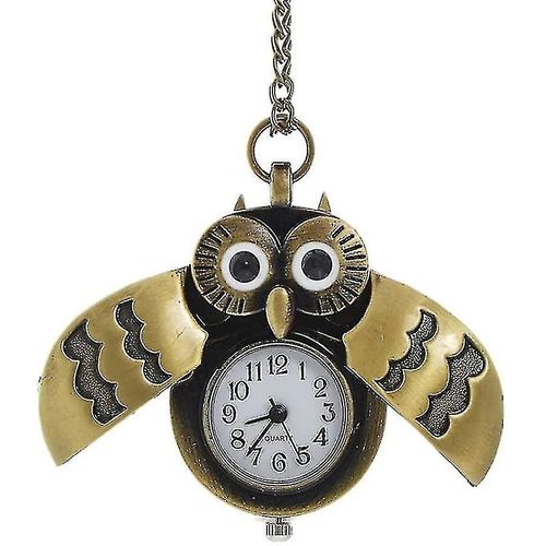 Mignon Antique Hibou Pocket Watch Pendentif Collier Couleur Laiton 83cm Chaîne Collier Avec Chaîne