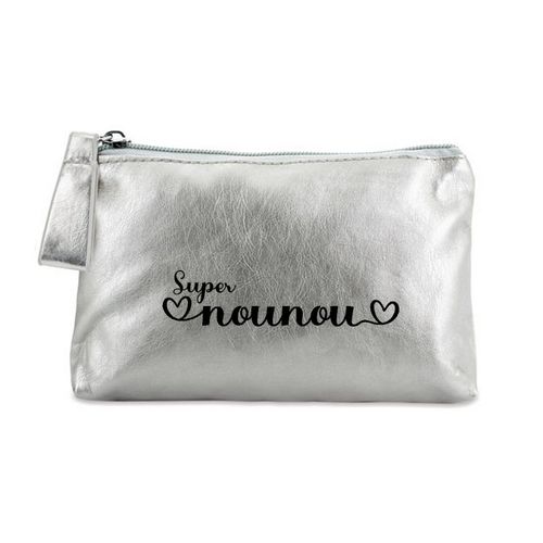 Trousse de maquillage argent pochette super nounou personnalisee
