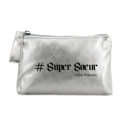 Trousse de maquillage argent pochette super soeur personnalisee