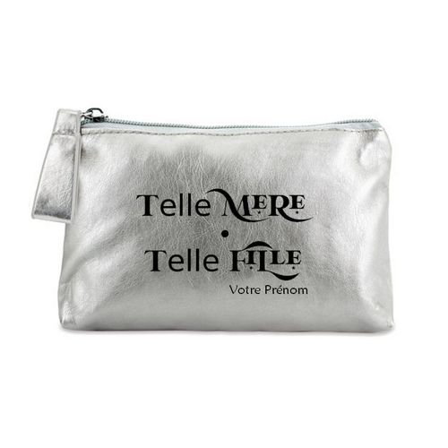 Trousse de maquillage argent pochette mere fille personnalisee