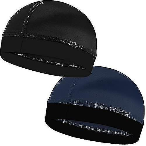 2pcs Silky Stocking Wave Caps Pour Hommes, Doo Rags Compression Wave Cap Pour 360, 540, 720 Waves (Noir + Bleu Marine)