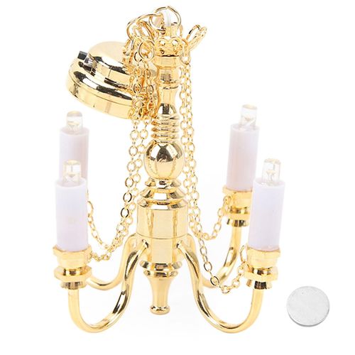 Lustre De Maison De Poupée 1:12 À L¿Échelle À Piles Réaliste 4 Têtes Miniature Plafonnier