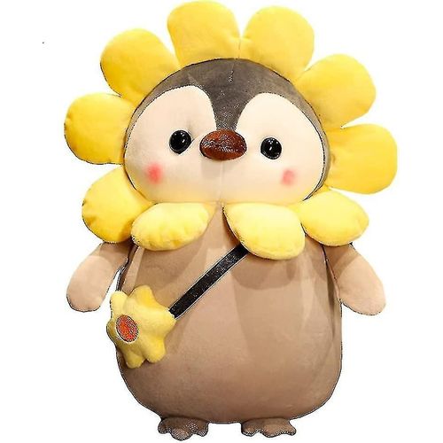 Peluche de peluche de peluche de faux-fouet de pingouin de fleur de pingouin mignon avec tenue de fleurs jaunescadeaux pour enfants10 pouces