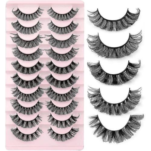 Faux Cils, Cils Russes D Curly Natural Wispy Fluffy Natural Thick Volume Réutilisable Handmade Fake Lashes Extension 10 Paires (5 Style Mix) 