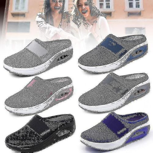 Chaussures De Marche À Coussin D¿Air Respirant Casual Mesh Slip On Walking Shoes Compatible Avec L¿Extérieur Intérieur