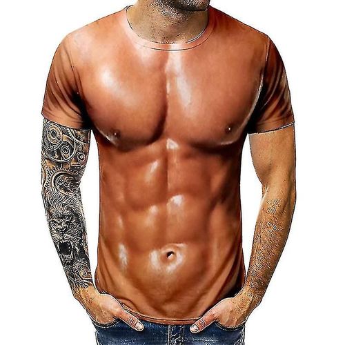 T-Shirt 3d Homme Musculation Simulé Muscle Chemise Nude Skin Chest Muscle Tee Shirt À Manches Courtes