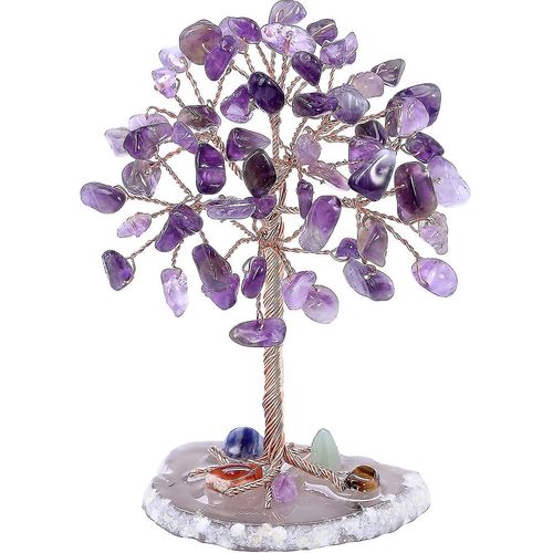 Miini Arbre de Vie Chakra Décoration Feng-shui Pierre Naturelle Artisanat Ornement Guérison Arbre de Bonheur Agate Géode Améthyste Arbre