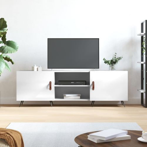 Vidaxl Meuble Tv Blanc Brillant 150x30x50 Cm Bois D'ingénierie