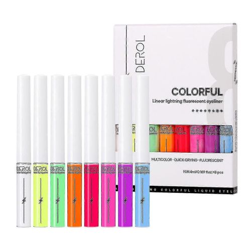 Néon Liquid Eyeliner 8 Couleurs Uv Glow Matte Quick Dry Water Soluble Color Eyeliner Pour Un Port Quotidien Et Halloween Noël 