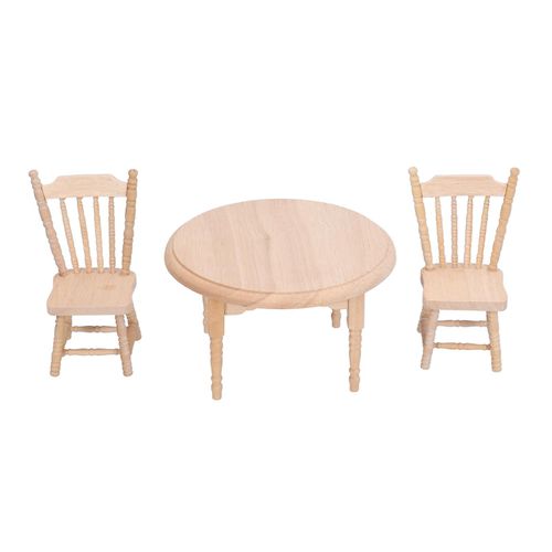 3pcs 1 :12 En Bois Maison De Poupée Table Ronde Chaise Simulé Bricolage Miniature Meubles Accessoires Pour Enfants 3-6 Ans