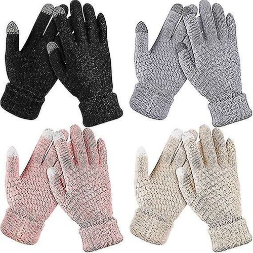 4 Paires Gants À Écran Tactile D'hiver Pour Femmes Polaire Chaude Gants Doublés De Tricot Brassard Élastique Gants D'hiver Texting Gants