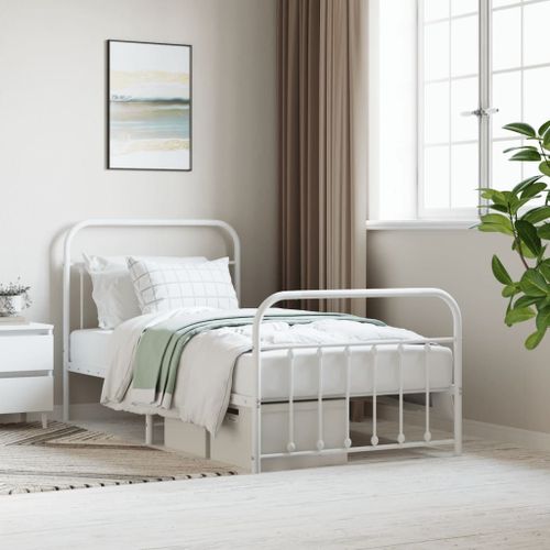 Vidaxl Cadre De Lit Métal Sans Matelas Et Pied De Lit Blanc 100x190 Cm