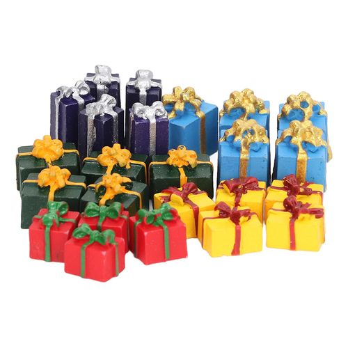 25 Pcs Maison De Poupée Noël Cadeaux Boîtes Résine 5 Couleurs Mini Ornements De Noël Éducatifs Pour 1:12 Maison De Poupée