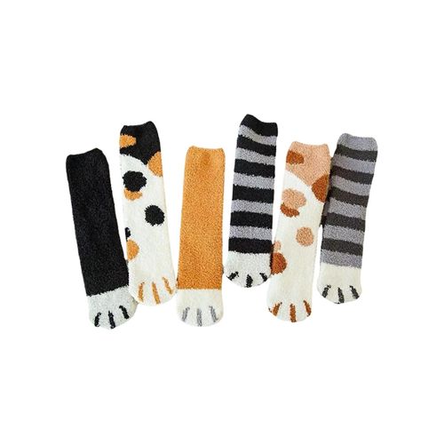6 Paires Mignon Patte De Chat Chaussettes Femmes Hiver Flou Confortable Chaussons Pantoufles, Cadeau Animal Mignon Chaud