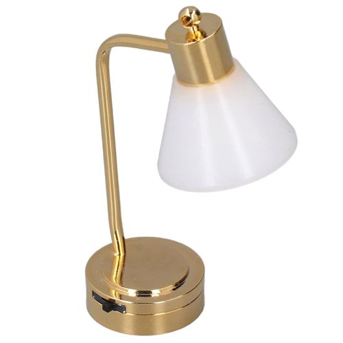 1:12 Échelle Maison De Poupée Lampe De Table Led Micro Métal Maison De Poupée Miniature Table Lumière Or Blanc