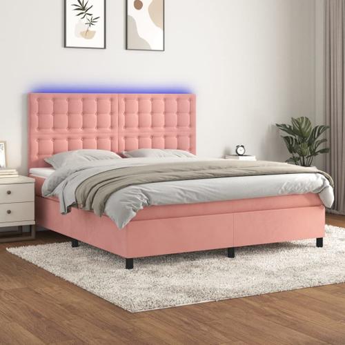 Vidaxl Sommier Tapissier Avec Matelas Et Led Rose 160x200 Cm Velours